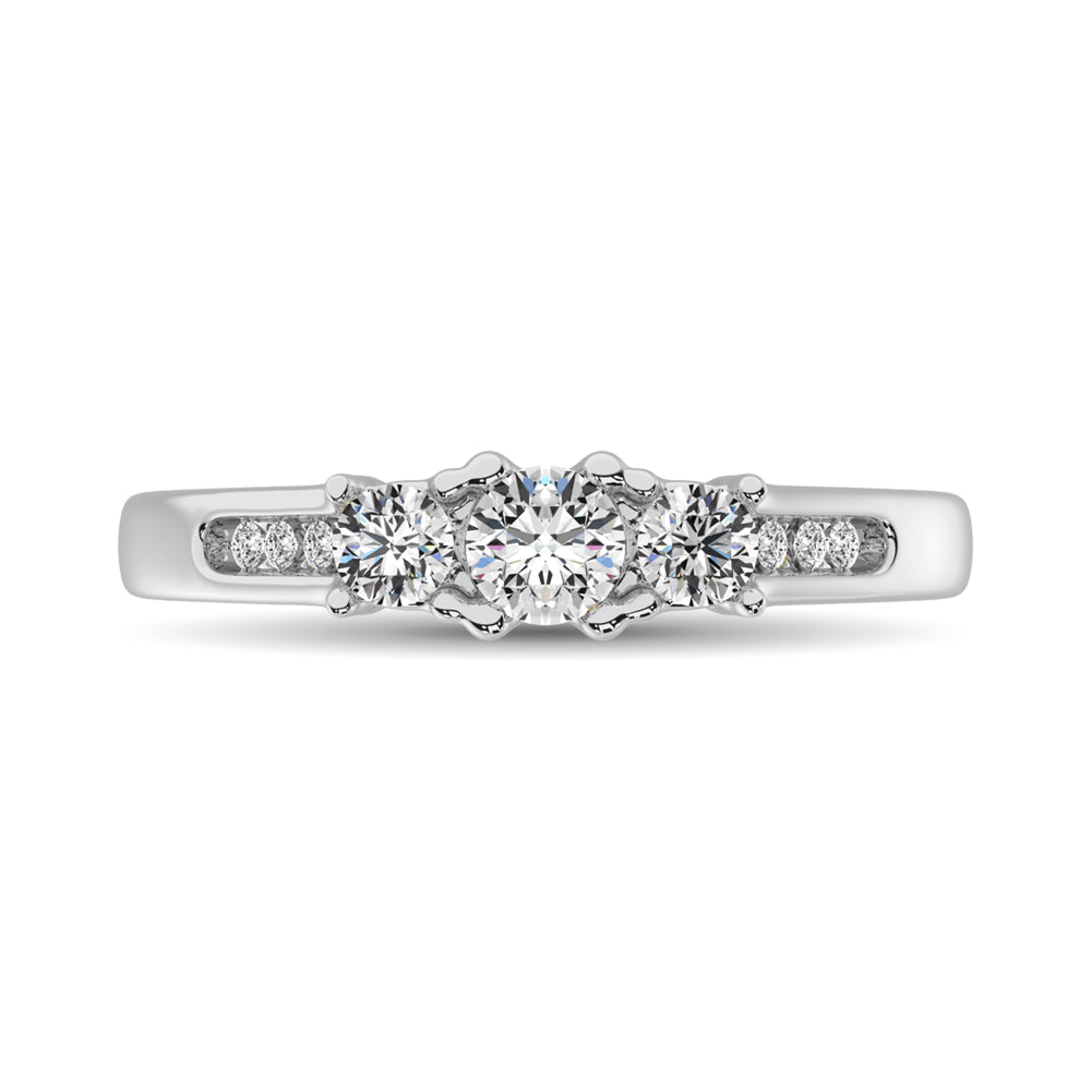10K White Gold 1/2 CTW Diamond Three Stone Ring- Sparkle & Jade-SparkleAndJade.com 20725W-10KT