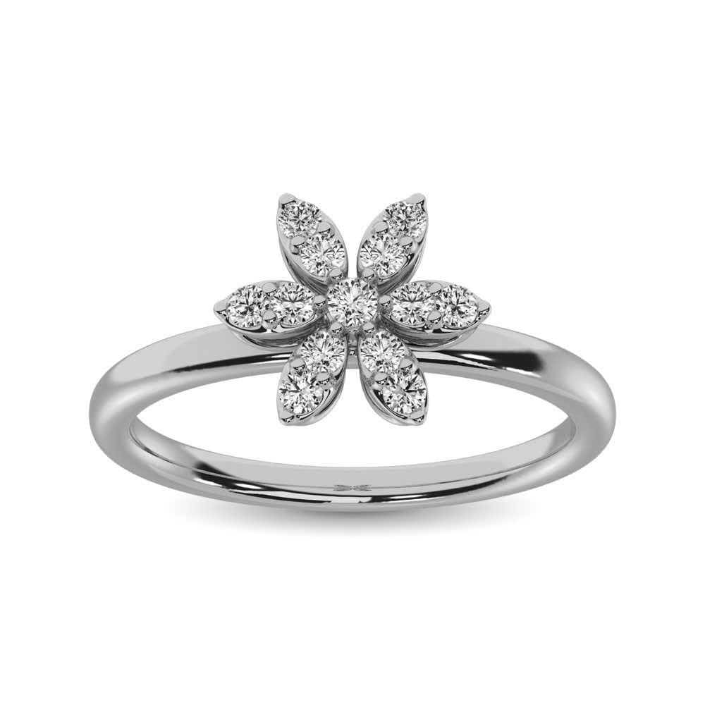 10K White Gold 1/4 Ctw Diamond Flower Ring- Sparkle & Jade-SparkleAndJade.com 61807W-R