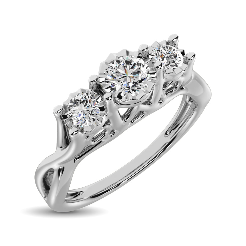 10K White Gold 1/5 CTW Diamond Three Stone Ring- Sparkle & Jade-SparkleAndJade.com 61874W