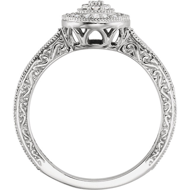 10K White Gold 1/6 CTW Diamond Multi Stone Halo Filigree Carved Promise Ring- Sparkle & Jade-SparkleAndJade.com 652984:60001:P