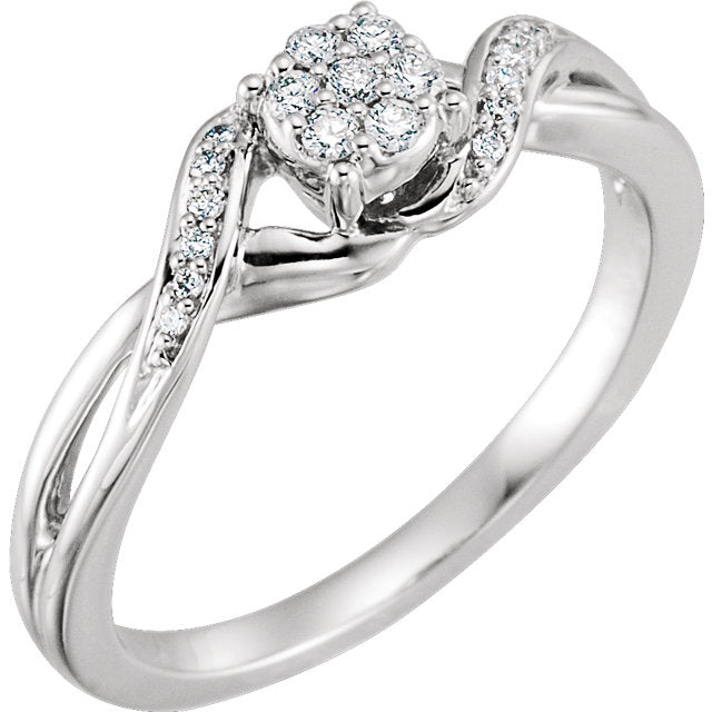 10K White Gold 1/8 CTW Diamond Cluster Twist Promise Ring- Sparkle & Jade-SparkleAndJade.com 652987:60001:P