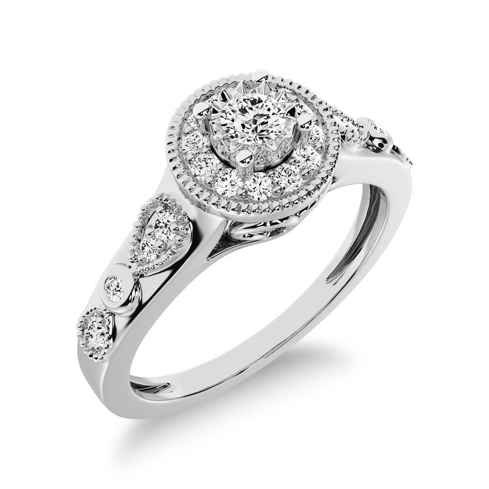 10K White Gold Diamond 1/5 CTW Milgrain Detail Halo Engagement Ring- Sparkle & Jade-SparkleAndJade.com 61003W-E