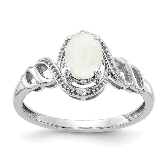 10k White Gold Genuine Oval Gemstone & Diamond Rings- Sparkle & Jade-SparkleAndJade.com 10XB319