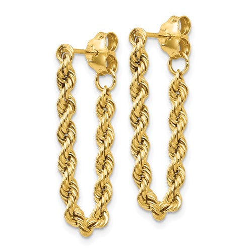 10k or 14K Gold Hollow Rope Chain Earrings- Sparkle & Jade-SparkleAndJade.com 