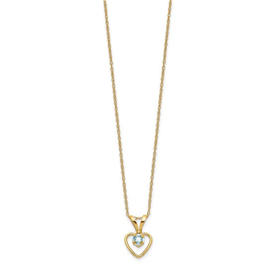 10k or 14k Gold Children's Natural Birthstone Petite Heart 15" Necklace- Sparkle & Jade-SparkleAndJade.com 10GK402-15