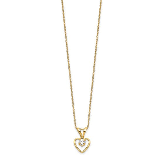10k or 14k Gold Children's Natural Birthstone Petite Heart 15" Necklace- Sparkle & Jade-SparkleAndJade.com 10GK403-15