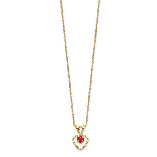 10k or 14k Gold Children's Natural Birthstone Petite Heart 15" Necklace- Sparkle & Jade-SparkleAndJade.com 10GK409-15