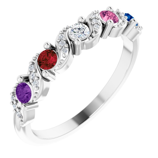 Natural Diamond Accented Swirl Design Mother's Family Ring- Sparkle & Jade-SparkleAndJade.com 72390