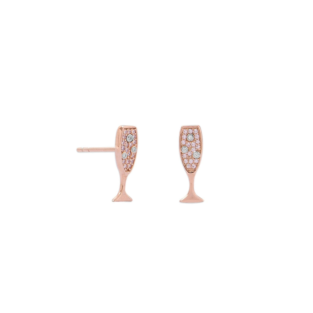 14 Karat Rose Gold Plated Sterling Silver CZ Champagne Glass Stud Earrings- Sparkle & Jade-SparkleAndJade.com 66295