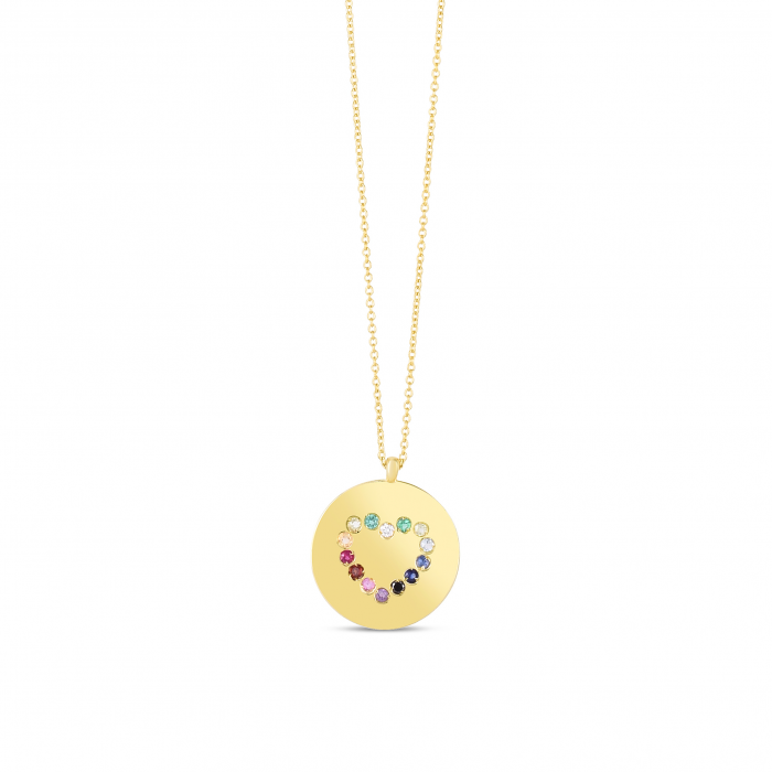 14K Gemstone Rainbow Heart Medallion Necklace- Sparkle & Jade-SparkleAndJade.com RC13371-18