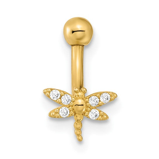 14K Gold 14 Gauge Dragonfly CZ Eyebrow Ring Body Jewelry- Sparkle & Jade-SparkleAndJade.com BD171