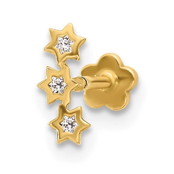 14K Gold 18 Gauge CZ Stars Screwback Cartilage Body Jewelry- Sparkle & Jade-SparkleAndJade.com BD248
