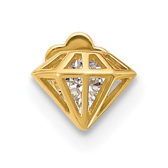 14K Gold 18 Gauge Polished CZ 3D Diamond Shaped Cartilage Body Jewelry- Sparkle & Jade-SparkleAndJade.com BD245