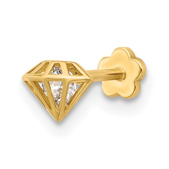 14K Gold 18 Gauge Polished CZ 3D Diamond Shaped Cartilage Body Jewelry- Sparkle & Jade-SparkleAndJade.com BD245