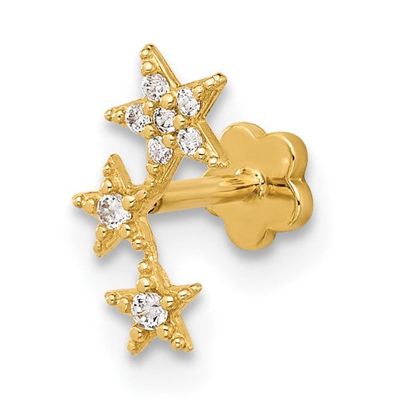 14K Gold 18 Gauge Polished CZ Stars Cartilage Body Jewelry- Sparkle & Jade-SparkleAndJade.com BD250