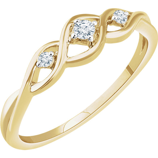 14K Gold 3-Stone .08 CTW Diamond Freeform Ring - White or Yellow Gold- Sparkle & Jade-SparkleAndJade.com 652361:60001:P