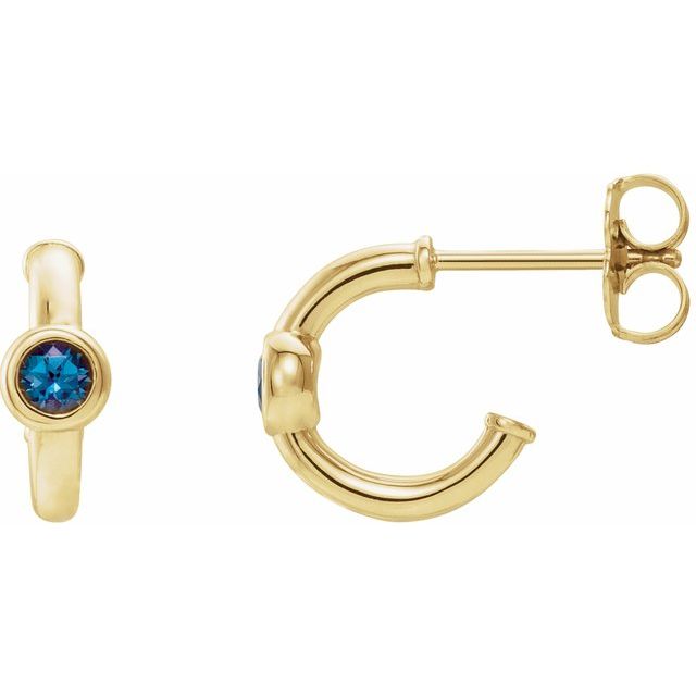 14K Gold 3mm Gemstone Huggie 11mm Hoop Earrings- Sparkle & Jade-SparkleAndJade.com 86492:60024:P