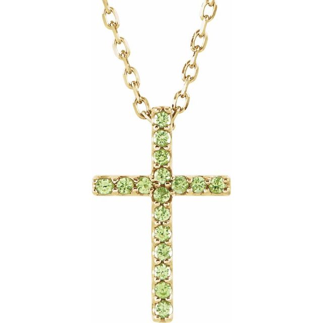 14K Gold Genuine Gemstone Petite Cross 16" Necklaces- Sparkle & Jade-SparkleAndJade.com R42147:112:P