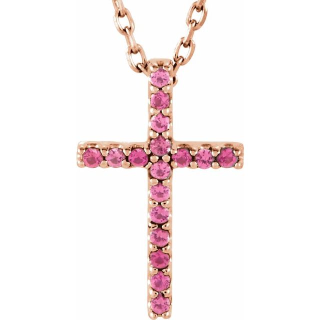 14K Gold Genuine Gemstone Petite Cross 16" Necklaces- Sparkle & Jade-SparkleAndJade.com R42147:117:P