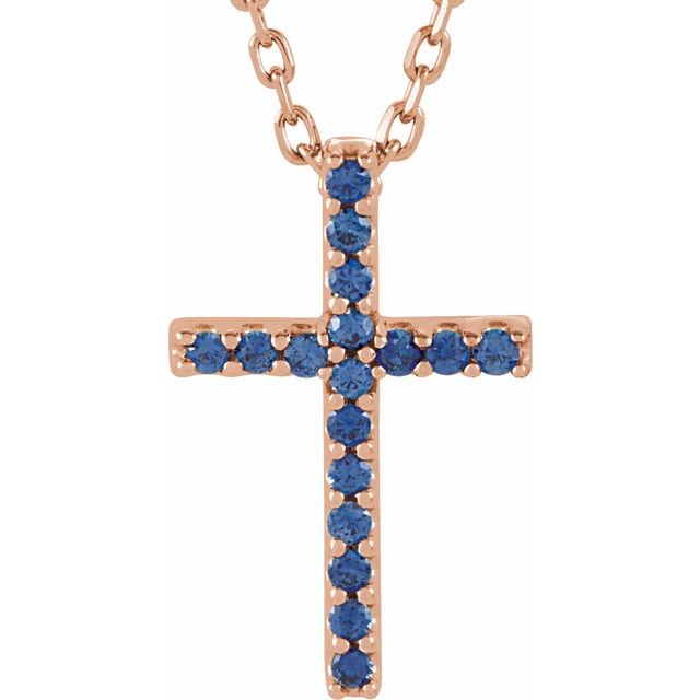 14K Gold Genuine Gemstone Petite Cross 16" Necklaces- Sparkle & Jade-SparkleAndJade.com R42147:60013:P