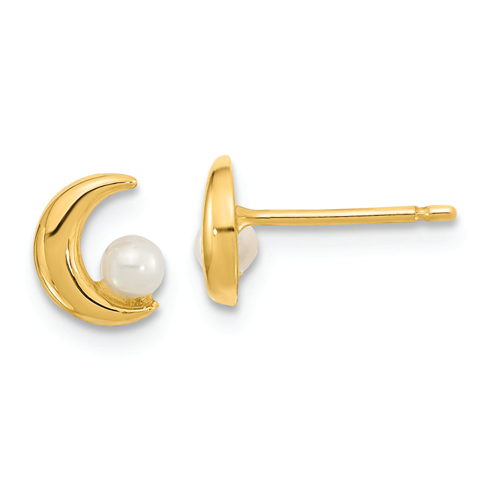 14K Gold Half Moon 2.5-3mm Freshwater Cultured Pearl Post Earrings- Sparkle & Jade-SparkleAndJade.com YE2054