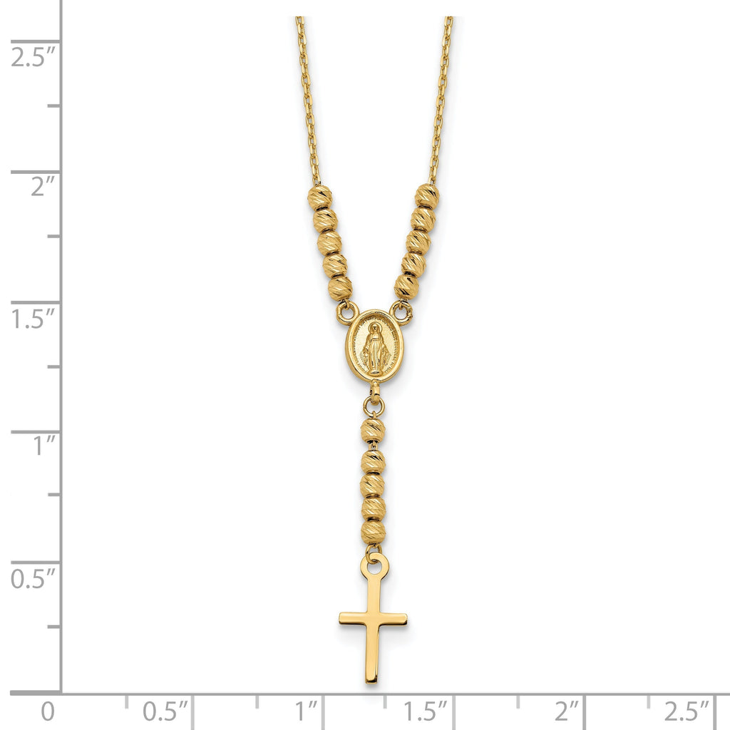 14K Gold Polished D/C Bead Miraculous Medal and Cross 17" Necklace- Sparkle & Jade-SparkleAndJade.com SF2962-17