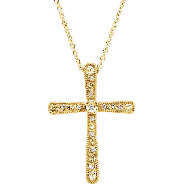 14K Gold .05 CTW Diamond Cross 18" Necklace- Sparkle & Jade-SparkleAndJade.com 651694:100:P