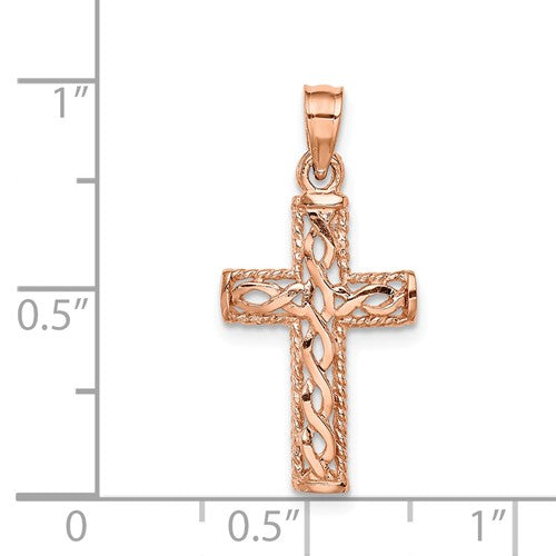 14K Rose Gold Braided Cross Pendant- Sparkle & Jade-SparkleAndJade.com D4643