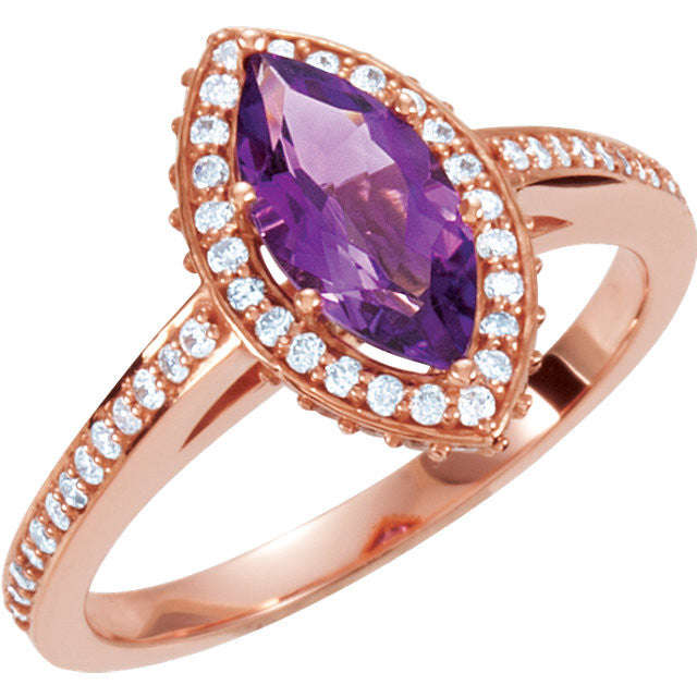 14K Rose Gold Marquise Amethyst & 1/3 CTW Diamond Ring- Sparkle & Jade-SparkleAndJade.com 67789:127:P