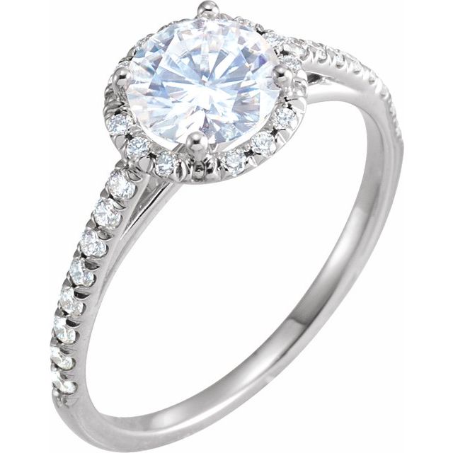 14K White Gold 6.5 mm Round Forever One™ Moissanite & 1/5 CTW Diamond Engagement Ring- Sparkle & Jade-SparkleAndJade.com 653434:601:P