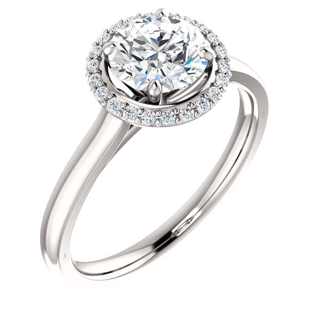 14K White Gold 1 CT Round Forever One™ Moissanite & Natural Diamond Halo-Style Engagement Ring- Sparkle & Jade-SparkleAndJade.com 652534:60000:P