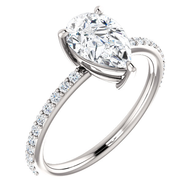 14K White Gold 9x6mm Pear Forever One™ Moissanite & 1/5 CTW Diamond Engagement Ring- Sparkle & Jade-SparkleAndJade.com 653391:705:P