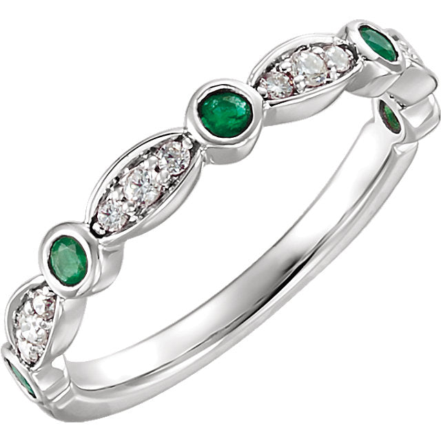14K White Gold Emerald & 1/6 CTW Diamond Anniversary Ring- Sparkle & Jade-SparkleAndJade.com 651989:60000:P