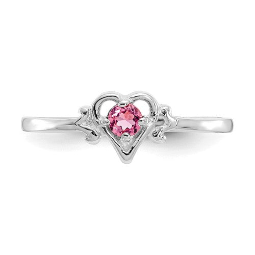 14K White Gold Genuine Pink Tourmaline Birthstone Heart Ring- Sparkle & Jade-SparkleAndJade.com YC421