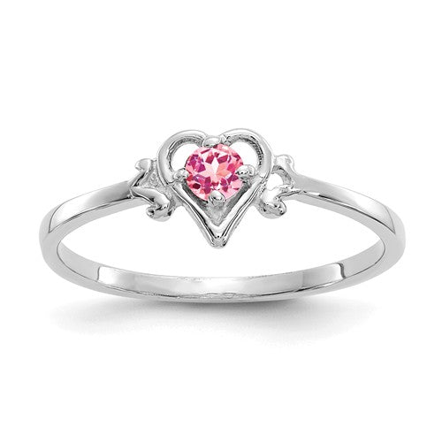 14K White Gold Genuine Pink Tourmaline Birthstone Heart Ring- Sparkle & Jade-SparkleAndJade.com YC421