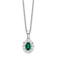 14K White Gold Lab Grown Diamond & Oval Emerald Pendant Necklace- Sparkle & Jade-SparkleAndJade.com PM6990CE-052-WLG-18
