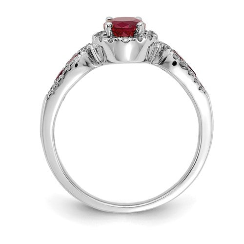 14K White Gold Oval Genuine Ruby And Channel Set Diamond Halo Ring- Sparkle & Jade-SparkleAndJade.com Y11959R/AA RM5745-RU-033-WA