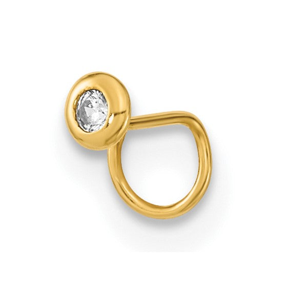 14K Yellow Gold 22 Gauge Circle with CZ Nose Ring Body Jewelry- Sparkle & Jade-SparkleAndJade.com BD165