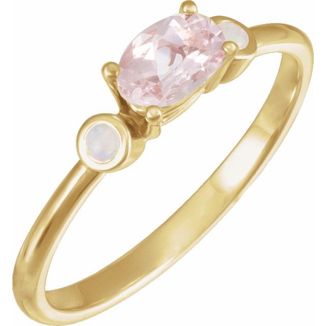 14K Yellow Gold 6x4 mm Natural Pink Morganite & Natural White Opal Ring- Sparkle & Jade-SparkleAndJade.com 72338:110:P