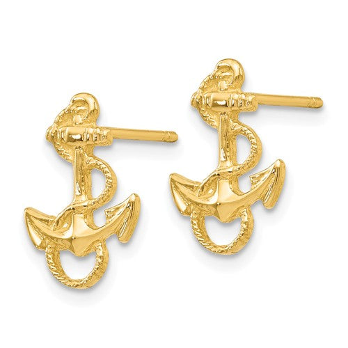 14K Yellow Gold Anchor With Rope Trim Post Earrings- Sparkle & Jade-SparkleAndJade.com K4504