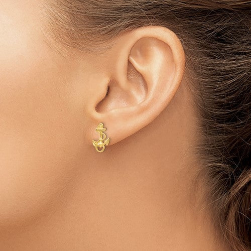 14K Yellow Gold Anchor With Rope Trim Post Earrings- Sparkle & Jade-SparkleAndJade.com K4504