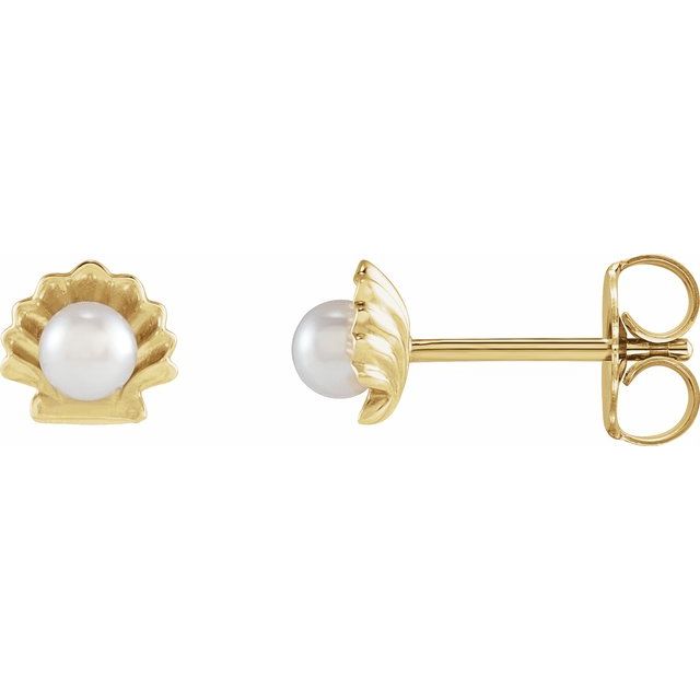 14K Yellow Gold Cultured White Seed Pearl Shell Earrings- Sparkle & Jade-SparkleAndJade.com 88204:106:P