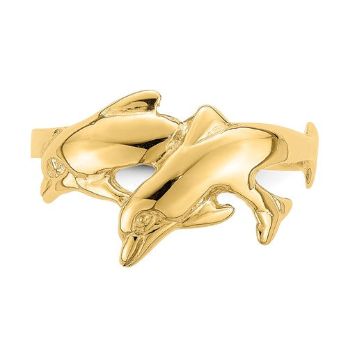 14K Yellow Gold Double Dolphins Ring- Sparkle & Jade-SparkleAndJade.com R806