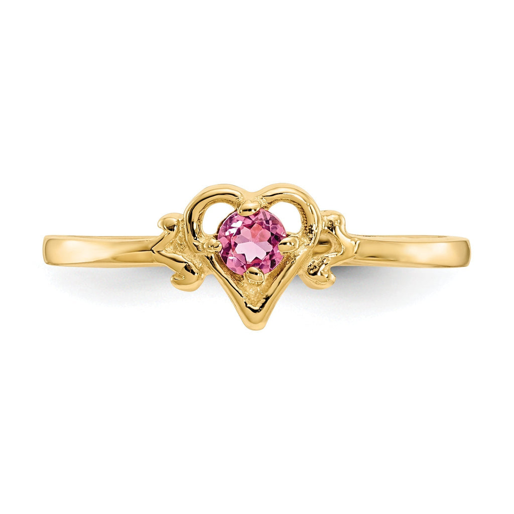 14K Yellow Gold Genuine Pink Tourmaline Birthstone Heart Ring- Sparkle & Jade-SparkleAndJade.com YC433