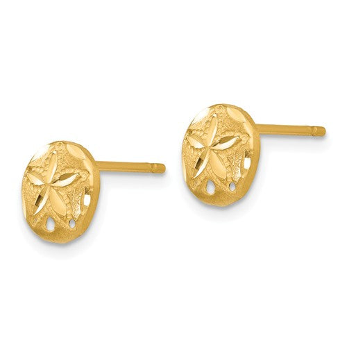 14K Yellow Gold Small 8mm Diam.-Cut Sand Dollar Stud Earrings- Sparkle & Jade-SparkleAndJade.com TC767