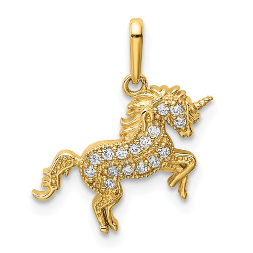14K Yellow Gold Small Rearing Unicorn CZ Charm Pendant- Sparkle & Jade-SparkleAndJade.com YC1432
