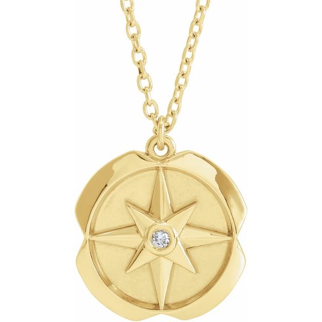 14K Gold .01 CT Natural Diamond Celestial Medallion 16-18" Necklace- Sparkle & Jade-SparkleAndJade.com 87580:104:P