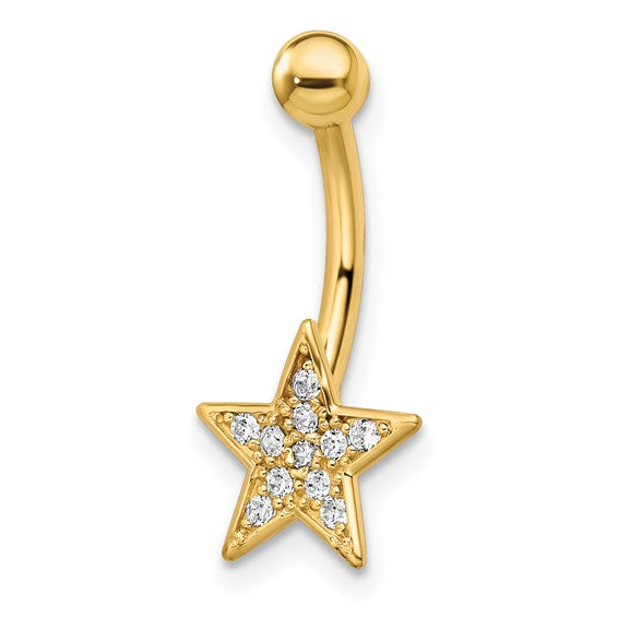 14k Gold 14 Gauge Polished CZ Star Belly Ring- Sparkle & Jade-SparkleAndJade.com BD205