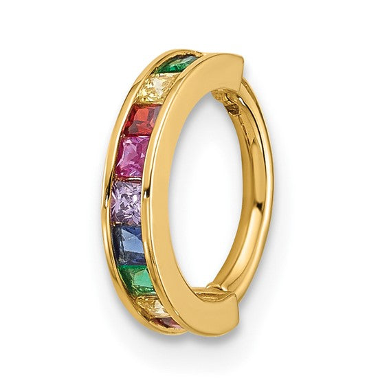 14k Gold 16 Gauge Polished Rainbow CZ Hinged Cartilage Ring- Sparkle & Jade-SparkleAndJade.com BD278