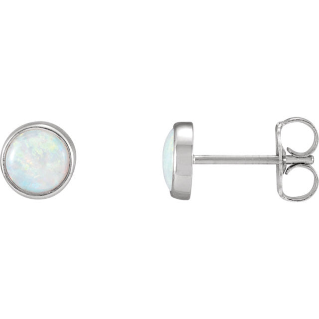 14k Gold 5mm Round Genuine Australian Opal Bezel Earrings- Sparkle & Jade-SparkleAndJade.com 23482:100:P